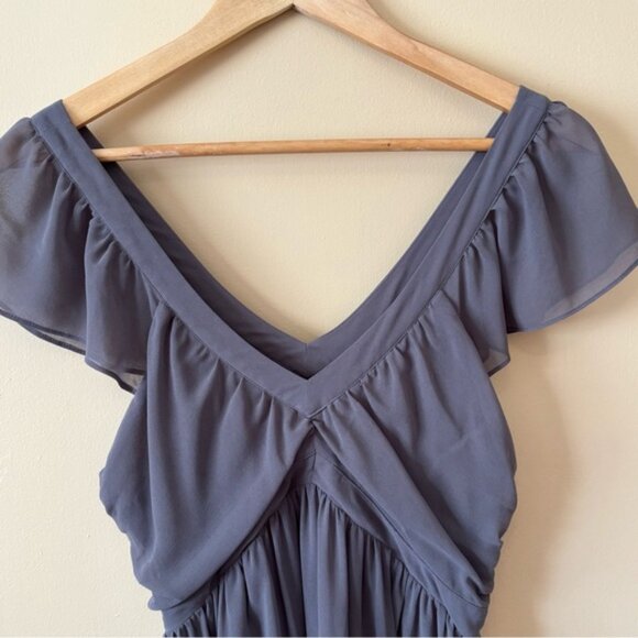 RW&Co.| Beautiful Grey Chiffon Sheer Flowy Lined V-Neck Midi Cocktail Dress Sz 8 - Picture 3 of 5